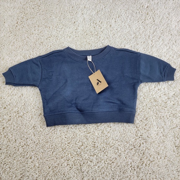 Unisex Organic Cotton Navy Blue Crewneck Sweatshirt Newborn Lot of 2 - Picture 1 of 11